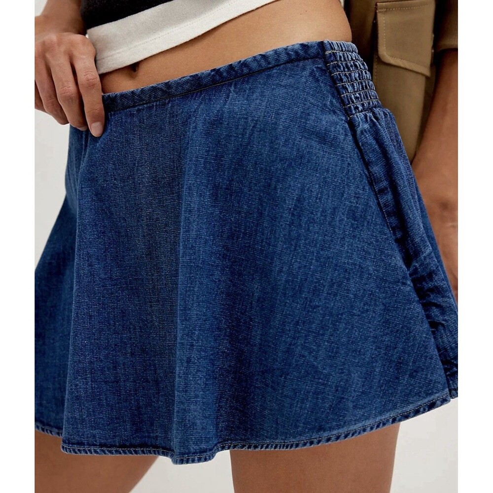 NWT FREE PEOPLE We The Free Paradise Found Denim Skort Shorts Sz M Mid Indigo
